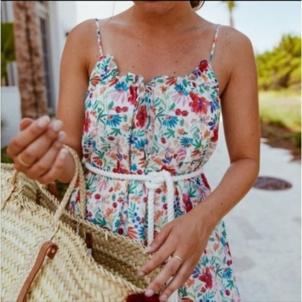 Sezane Floral Mini Dress in White with Multicolor Print EUC